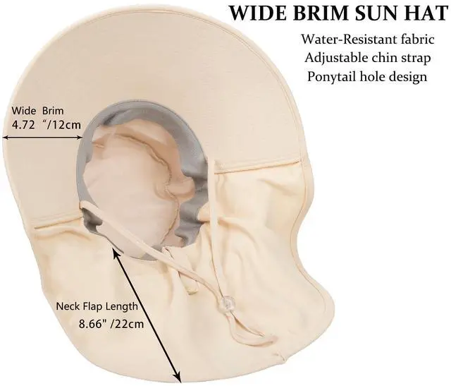 Alt view image 6 of 6 - Sun Hats for Women Men - Sun Protection Beach Hat Wide-Brim Hiking Fishing Hat with Neck Flap Beige