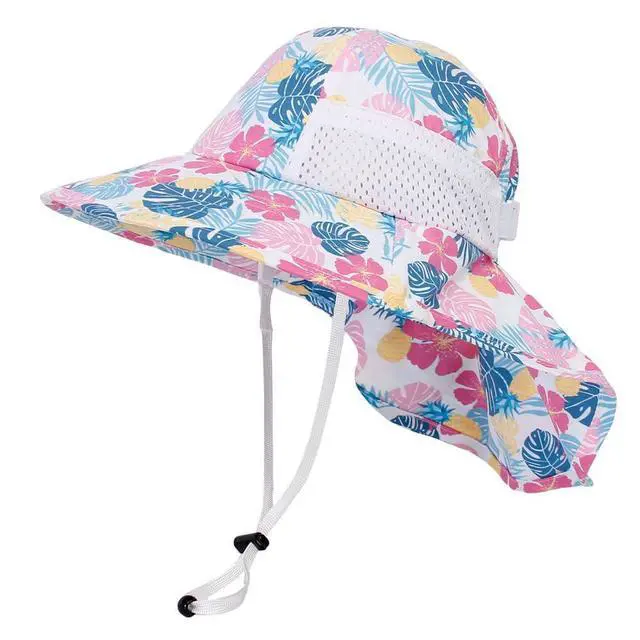 Main image of Toddler Sun Hat for Baby Kids Summer UPF 50+ Sun Protection Beach Hats for Boys Girls Wide Brim Outdoor Play Hat (US, Age, 3 Months, 36 Months, Pink Flower)