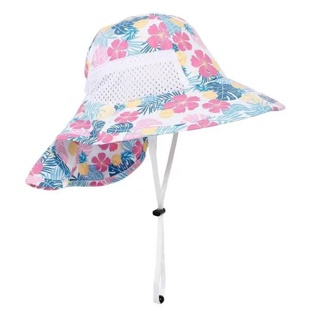 Alt view image 2 of 6 - Toddler Sun Hat for Baby Kids Summer UPF 50+ Sun Protection Beach Hats for Boys Girls Wide Brim Outdoor Play Hat (US, Age, 3 Months, 36 Months, Pink Flower)