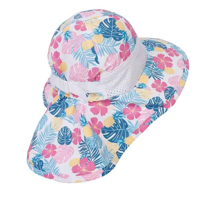 Alt view image 3 of 6 - Toddler Sun Hat for Baby Kids Summer UPF 50+ Sun Protection Beach Hats for Boys Girls Wide Brim Outdoor Play Hat (US, Age, 3 Months, 36 Months, Pink Flower)
