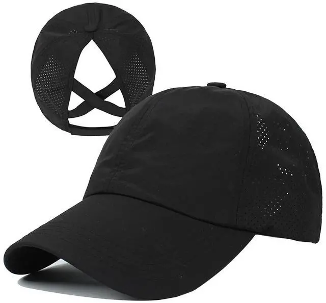 Main image of Womens Criss Cross Ponytail Hat Quick Drying Baseball Cap Sun Hats UV Protection Sport Hat Black