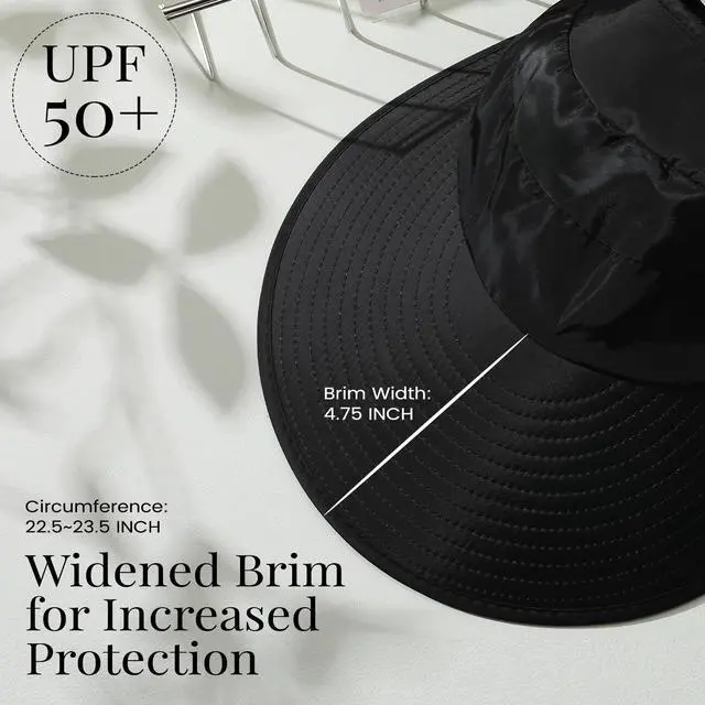 Alt view image 4 of 7 - Sun Hats for Women, Wide Brim Beach Hats UV Protection, Packable Visor Ponytail Sunhat for Summer, Black
