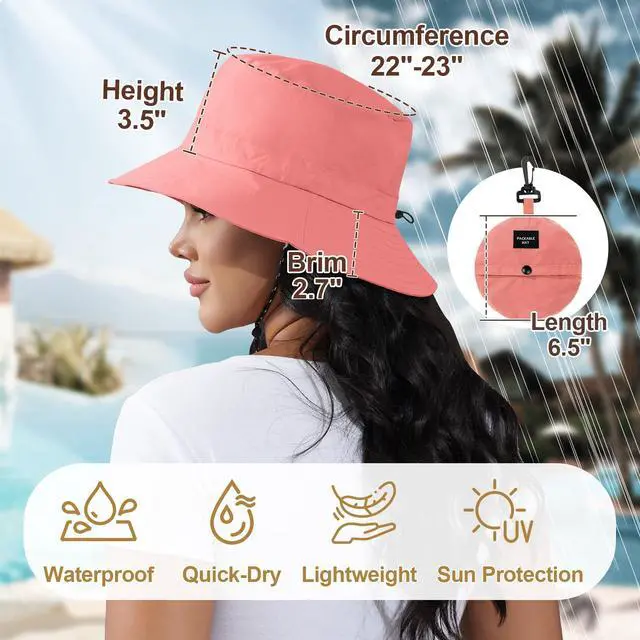 Alt view image 5 of 6 - Womens Packable Waterproof Bucket Hat Men UV Protection Sun Hat, Watermelon