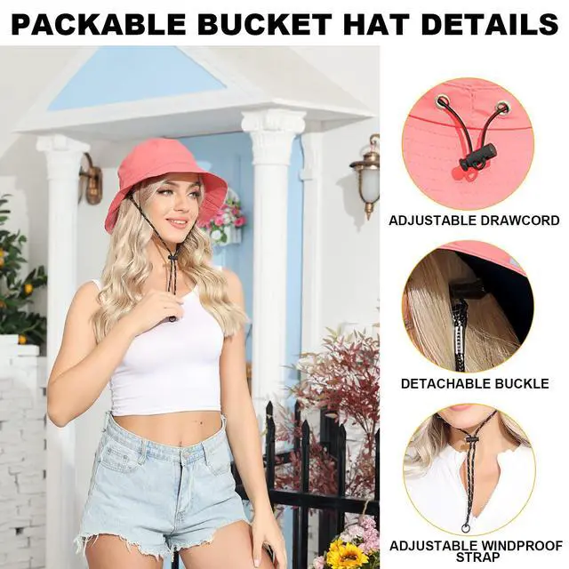 Alt view image 6 of 6 - Womens Packable Waterproof Bucket Hat Men UV Protection Sun Hat, Watermelon
