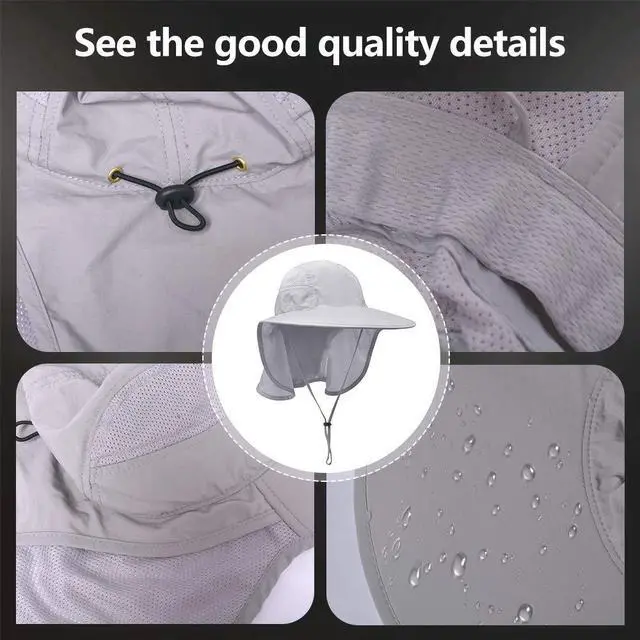 Alt view image 6 of 6 - Unisex Outdoor Activities UV Protecting Sun Hats with Neck Flap Grey