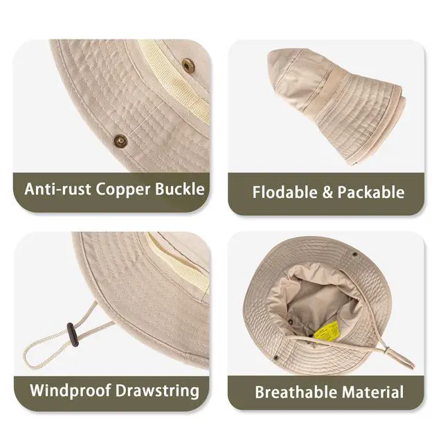 Alt view image 4 of 7 - Sun Hats for Men Women Bucket Hat UPF 50+ UV Protection Boonie Hat for Safari Fishing Hiking Garden Beach Khaki