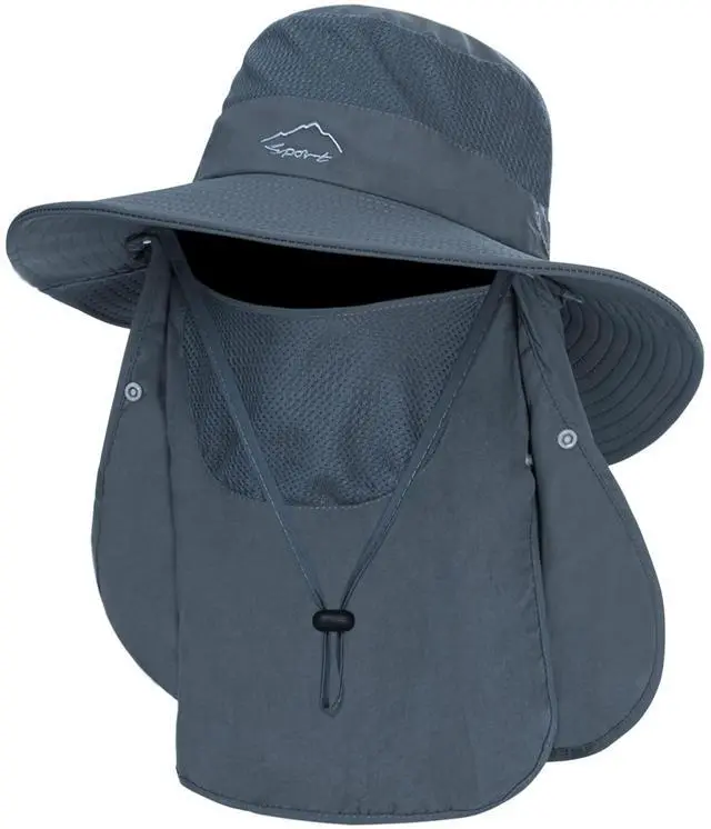 Main image of Fishing Hat for Men, Outdoor 3 in 1 Sun Hat Summer Wide Brim Safari Hat Boonie Hat with Neck Flap Dark Grey