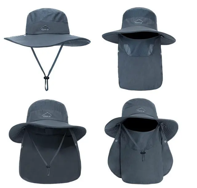 Alt view image 2 of 7 - Fishing Hat for Men, Outdoor 3 in 1 Sun Hat Summer Wide Brim Safari Hat Boonie Hat with Neck Flap Dark Grey