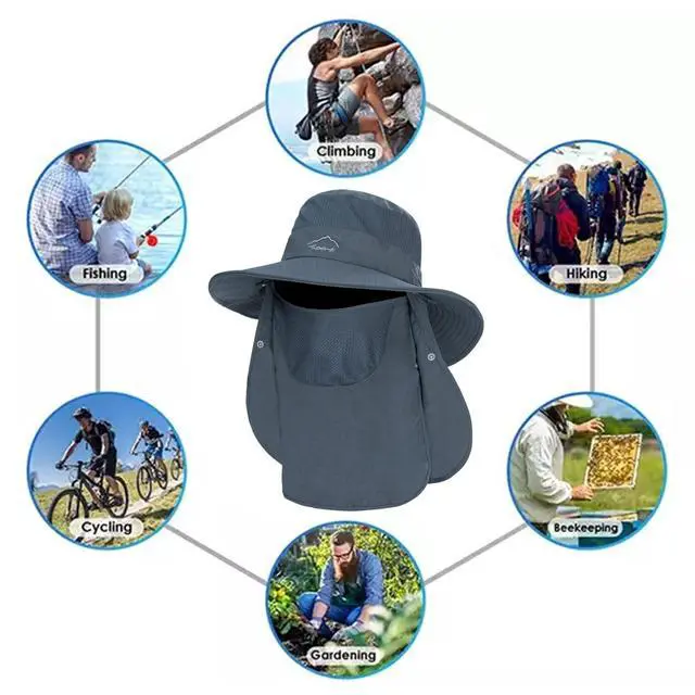Alt view image 5 of 7 - Fishing Hat for Men, Outdoor 3 in 1 Sun Hat Summer Wide Brim Safari Hat Boonie Hat with Neck Flap Dark Grey