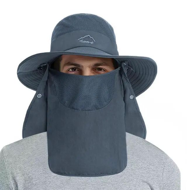 Alt view image 7 of 7 - Fishing Hat for Men, Outdoor 3 in 1 Sun Hat Summer Wide Brim Safari Hat Boonie Hat with Neck Flap Dark Grey