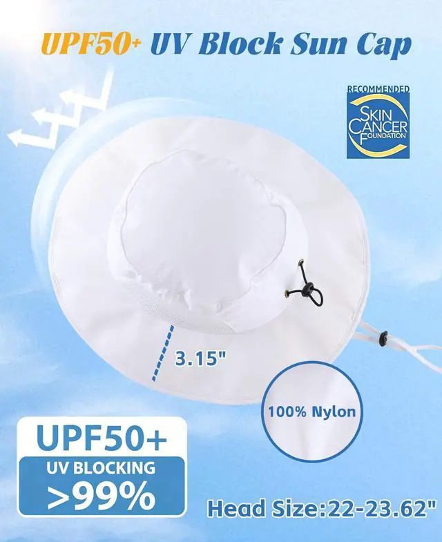 Alt view image 3 of 6 - UPF50+ Mens Sun Hat Wide Brim Fishing Hat Airy Mesh UV Protection Portable Bucket Sun Hat White