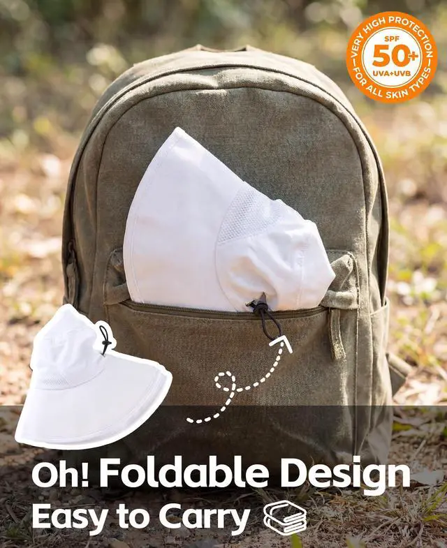 Alt view image 4 of 6 - UPF50+ Mens Sun Hat Wide Brim Fishing Hat Airy Mesh UV Protection Portable Bucket Sun Hat White