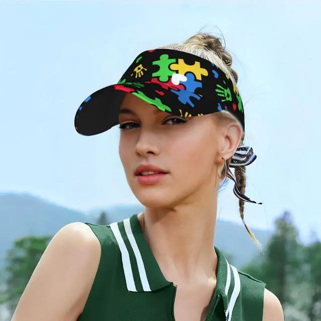 Alt view image 6 of 7 - Sunscreen Visor Hats for Women & Men,Autism Awareness Sunscreen Visor Cap Sport Empty Top Baseball Sun Cap,Tennis Visor