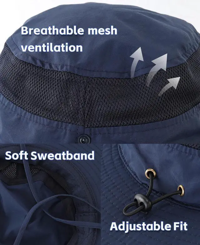 Alt view image 3 of 6 - Outdoor Mesh Sun Hat Wide Brim Sun Protection Hat Summer Fishing Hunting Hiking Gardenig Hat Navy Blue