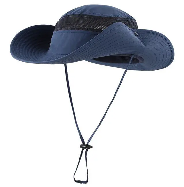 Alt view image 5 of 6 - Outdoor Mesh Sun Hat Wide Brim Sun Protection Hat Summer Fishing Hunting Hiking Gardenig Hat Navy Blue