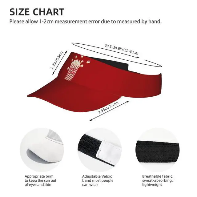 Alt view image 4 of 7 - Retro Popcorn Red Wide Brim Sun Visor Hat Empty Top Sun Cap Adult Unisex Adjustable Baseball Hats Sunscreen Visor Caps for Sports Beach Tennis Golf Running Hiking