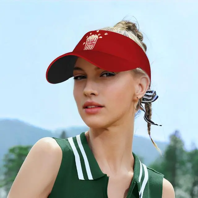 Alt view image 6 of 7 - Retro Popcorn Red Wide Brim Sun Visor Hat Empty Top Sun Cap Adult Unisex Adjustable Baseball Hats Sunscreen Visor Caps for Sports Beach Tennis Golf Running Hiking