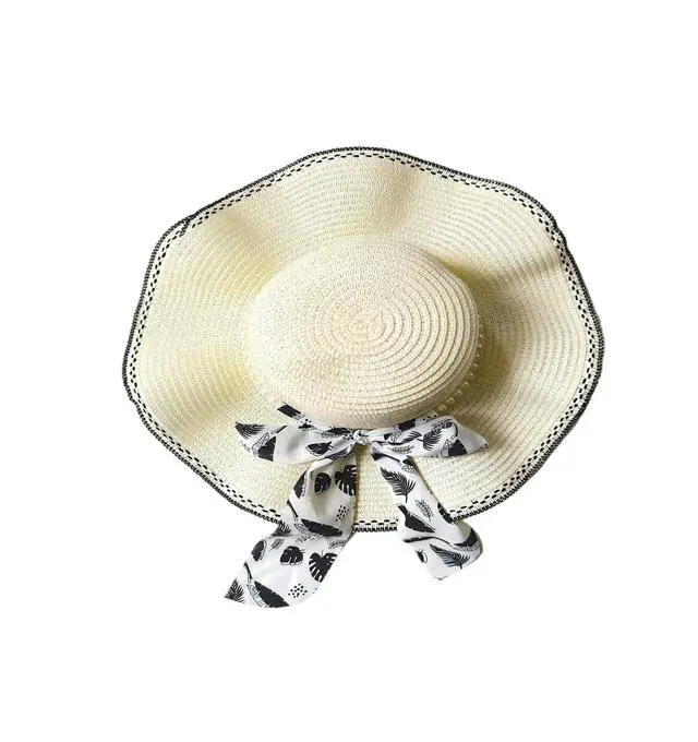 Alt view image 2 of 4 - Women's Beach Wide-Brimmed Sun Shading Straw Hat UPF 80+ Sunscreen Sun Hat with Wind Lanyard Summer UV White