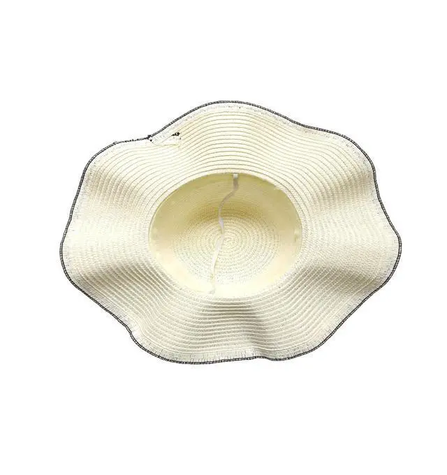 Alt view image 3 of 4 - Women's Beach Wide-Brimmed Sun Shading Straw Hat UPF 80+ Sunscreen Sun Hat with Wind Lanyard Summer UV White