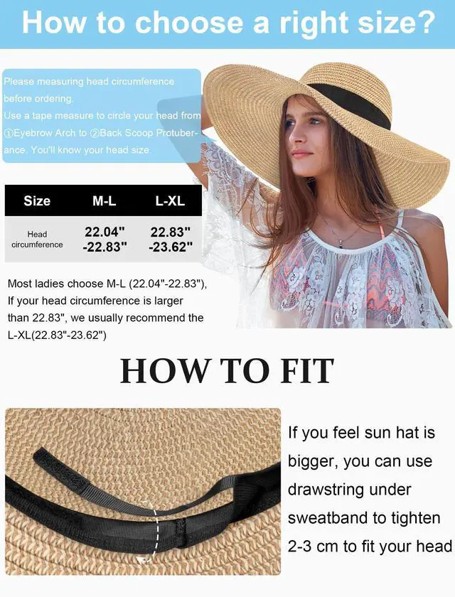 Alt view image 4 of 6 - sun Hats for Women Oversize Wide Brim Straw Beach Hat Floppy Foldable Roll-Up Summer Vacation UPF 50+ Beige Khaki