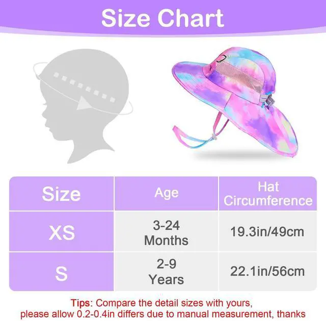 Alt view image 2 of 6 - Kids Sun Hat UV Protection Summer Beach Play Hats Wide Brim Neck Flap for Girls Boys 2-9 Years, Purple Aqua Tie Dye