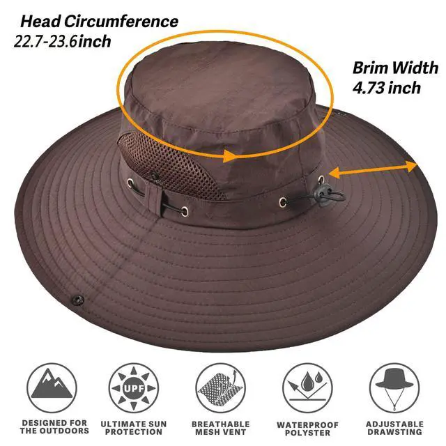 Alt view image 5 of 7 - Wide Brim Fishing Sun Hat for Men Women, UPF 50+ Waterproof Bucket Boonie Hat Hiking Camping Safari Garden Beach