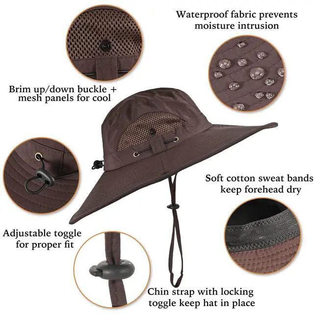 Alt view image 6 of 7 - Wide Brim Fishing Sun Hat for Men Women, UPF 50+ Waterproof Bucket Boonie Hat Hiking Camping Safari Garden Beach