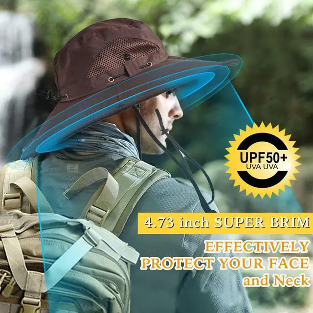 Alt view image 4 of 7 - Wide Brim Fishing Sun Hat for Men Women, UPF 50+ Waterproof Bucket Boonie Hat Hiking Camping Safari Garden Beach