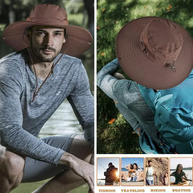 Alt view image 7 of 7 - Wide Brim Fishing Sun Hat for Men Women, UPF 50+ Waterproof Bucket Boonie Hat Hiking Camping Safari Garden Beach