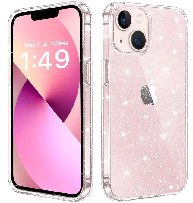 Main image of Compatible with iPhone 13 Case, Clear Glitter Soft TPU Shockproof Protective Bumper Cover, Sparkle Bling Sparkly Cute Slim Women Girls Phone Case for iPhone 13, 6.1inch