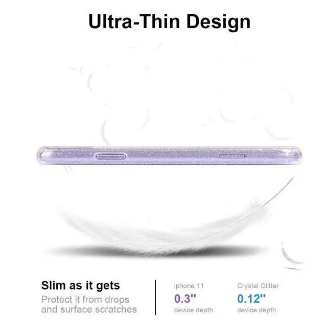 Alt view image 6 of 7 - Compatible with iPhone 11 Case, Clear Glitter Sparkle Bling Anti-Scratch Shockproof Protective Flexible Phone Cases Cute Slim Thin Bumper Cover for Women Girls (6.1 inch) 2019