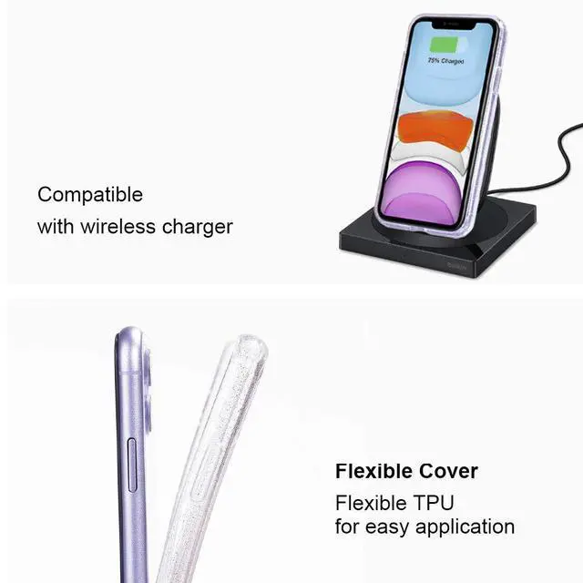 Alt view image 5 of 7 - Compatible with iPhone 11 Case, Clear Glitter Sparkle Bling Anti-Scratch Shockproof Protective Flexible Phone Cases Cute Slim Thin Bumper Cover for Women Girls (6.1 inch) 2019