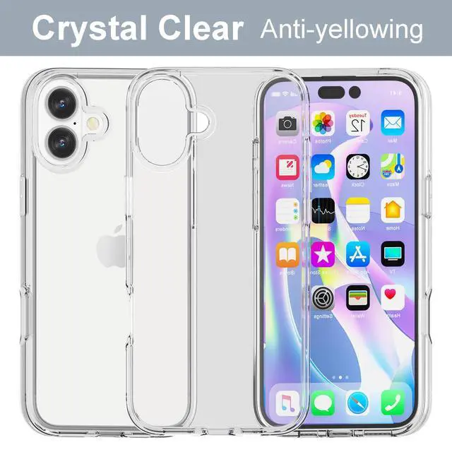 Alt view image 6 of 6 - Phone Case Compatible with iPhone 16, Clear Case Anti-Yellowing Protective Bumper Hard Back Cover for 6.1 Inch