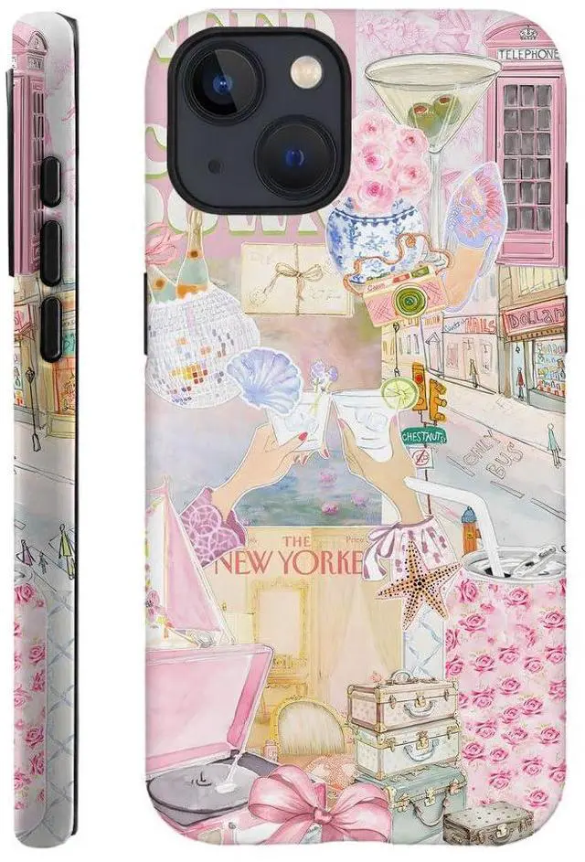 Main image of Case Compatible with iPhone 14,Scratch Resistant Hybrid 2-Layer Hard Shell Phone Case,Pink Vintage Aesthetic Collage