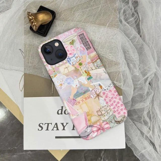 Alt view image 6 of 7 - Case Compatible with iPhone 14,Scratch Resistant Hybrid 2-Layer Hard Shell Phone Case,Pink Vintage Aesthetic Collage