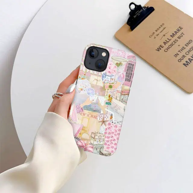 Alt view image 7 of 7 - Case Compatible with iPhone 14,Scratch Resistant Hybrid 2-Layer Hard Shell Phone Case,Pink Vintage Aesthetic Collage