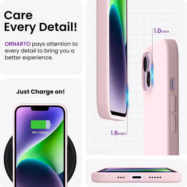 Alt view image 5 of 6 - Compatible with iPhone 14 Case 6.1, Slim Liquid Silicone 3 Layers Full Phone Covered Soft Gel Rubber Case Protective Phone Cover 6.1 Inch-Chalk Pink