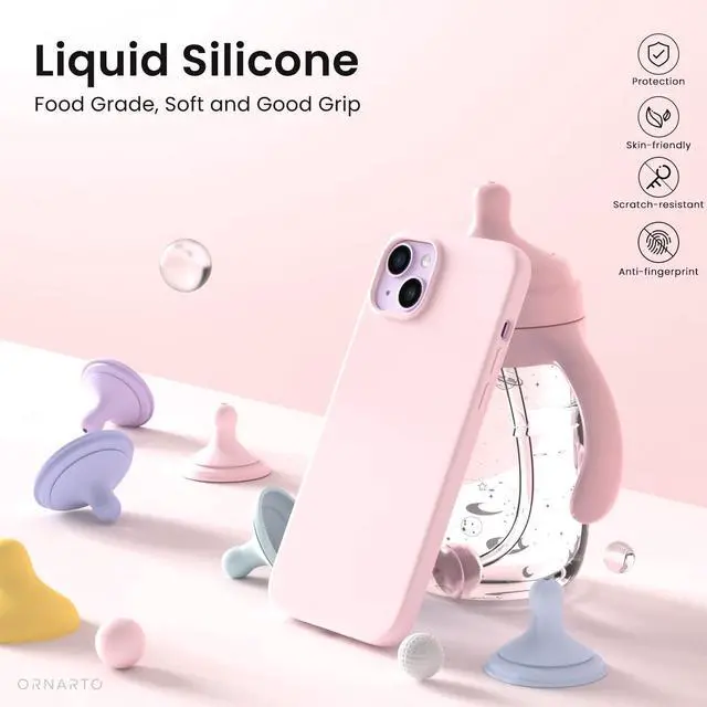 Alt view image 3 of 6 - Compatible with iPhone 14 Case 6.1, Slim Liquid Silicone 3 Layers Full Phone Covered Soft Gel Rubber Case Protective Phone Cover 6.1 Inch-Chalk Pink