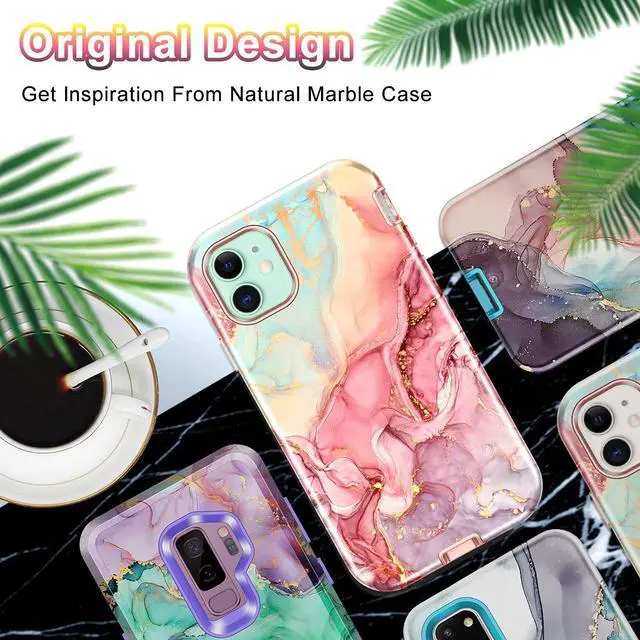 Alt view image 7 of 7 - Compatible with iPhone 11 Case,Marble Pattern 3 in 1 Heavy Duty Shockproof Full Body Rugged Hard PC+Soft Silicone Drop Protective Women Girls Cover for iPhone 11 6.1 inch, Rose Gold