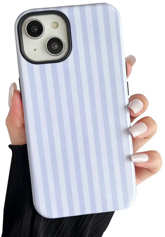 Main image of Compatible with iPhone 13/14 Case, Cute Fashion Aesthetic Striped Pattern Cover for Women, Shockproof Soft TPU and Hard PC Protective Phone Case for iPhone 13/14 6.1"- White