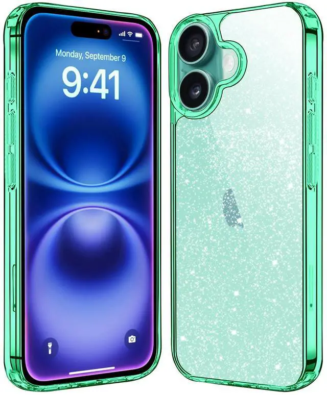 Main image of Compatible with iPhone 16 Case Clear Glitter, Hard PC Back Shockproof Protective Bumper Cover, Sparkle Bling Sparkly Cute Slim Women Girls Phone Case