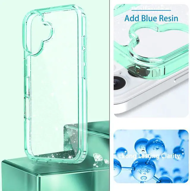 Alt view image 3 of 7 - Compatible with iPhone 16 Case Clear Glitter, Hard PC Back Shockproof Protective Bumper Cover, Sparkle Bling Sparkly Cute Slim Women Girls Phone Case