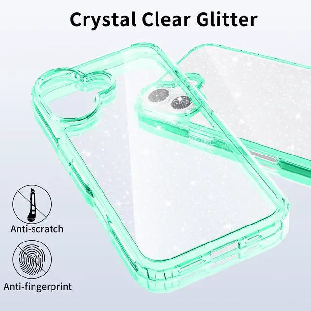 Alt view image 5 of 7 - Compatible with iPhone 16 Case Clear Glitter, Hard PC Back Shockproof Protective Bumper Cover, Sparkle Bling Sparkly Cute Slim Women Girls Phone Case