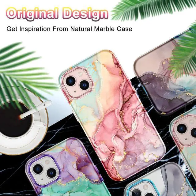 Alt view image 7 of 7 - Compatible with iPhone 13 Case, Marble Pattern 3 in 1 Heavy Duty Shockproof Full Body Rugged Hard PC+Soft Silicone Drop Protective Girls Women Cover for iPhone 13 6.1 inch 2021, Rose Gold