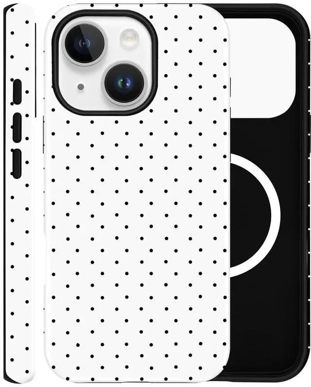 Main image of Magnetic Case for iPhone 13/14, Compatible with MagSafe, Aesthetic Polka Dot Cute Design for Women, Hybrid 2-Layer Hard Shell Phone Cover, White