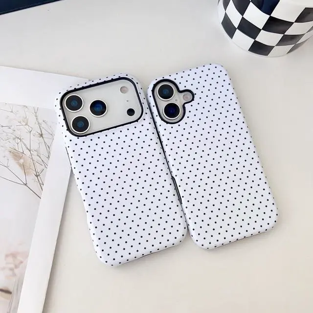Alt view image 2 of 7 - Magnetic Case for iPhone 13/14, Compatible with MagSafe, Aesthetic Polka Dot Cute Design for Women, Hybrid 2-Layer Hard Shell Phone Cover, White