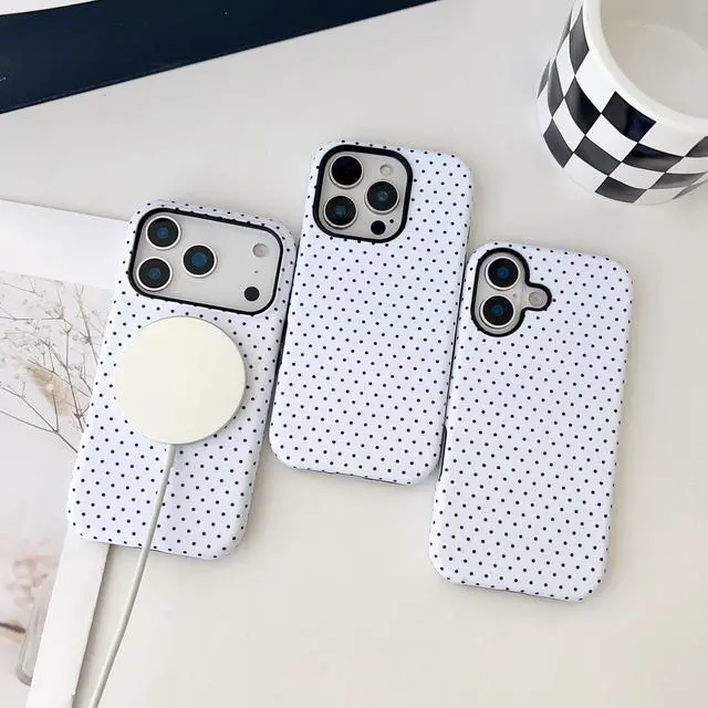 Alt view image 3 of 7 - Magnetic Case for iPhone 13/14, Compatible with MagSafe, Aesthetic Polka Dot Cute Design for Women, Hybrid 2-Layer Hard Shell Phone Cover, White