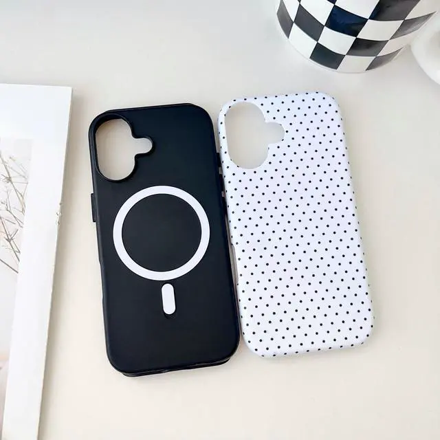 Alt view image 6 of 7 - Magnetic Case for iPhone 13/14, Compatible with MagSafe, Aesthetic Polka Dot Cute Design for Women, Hybrid 2-Layer Hard Shell Phone Cover, White