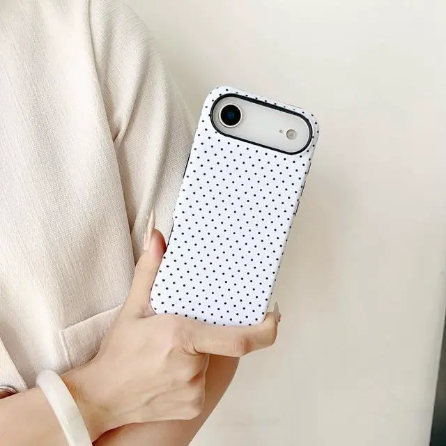 Alt view image 7 of 7 - Magnetic Case for iPhone 13/14, Compatible with MagSafe, Aesthetic Polka Dot Cute Design for Women, Hybrid 2-Layer Hard Shell Phone Cover, White