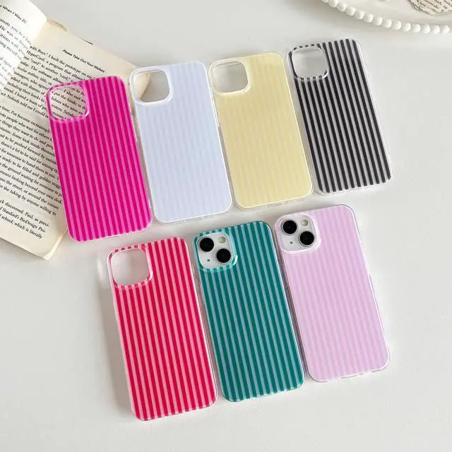 Alt view image 2 of 6 - Compatible with iPhone 13/14 Case, Fashion Cute Striped Aesthetic Design for Women, Soft TPU Shockproof Phone Case for iPhone 13/14 6.1 inch, Pink